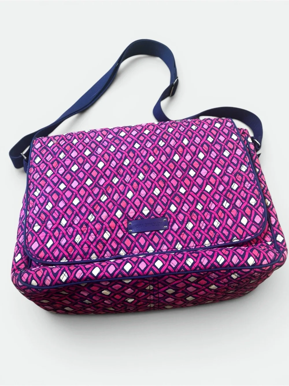 Vintage Vera Bradley Catalina Pink Navy Messenger Laptop Bag Y2K Retired Print